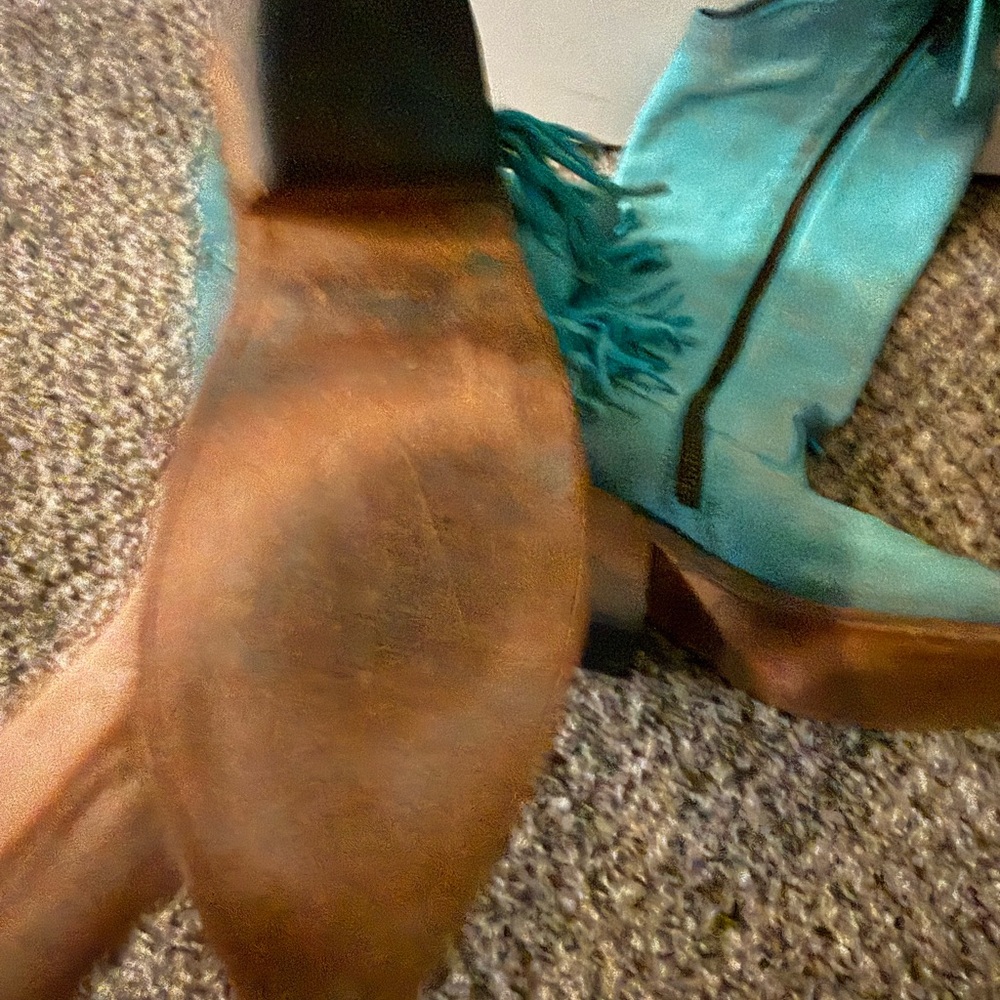 LIBERTY Black Turquoise Heeled Boots with Fringe - Picture 6 of 8